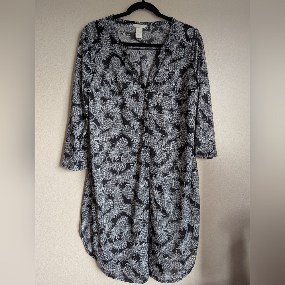 H&M Black and White Pineapple Dress Size M